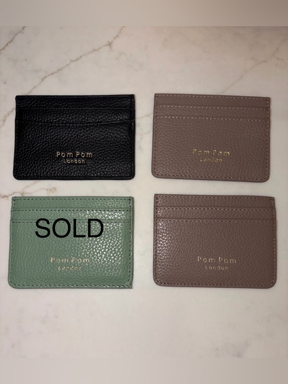Pom Pom London mocha green or black card case holder wallet NEW